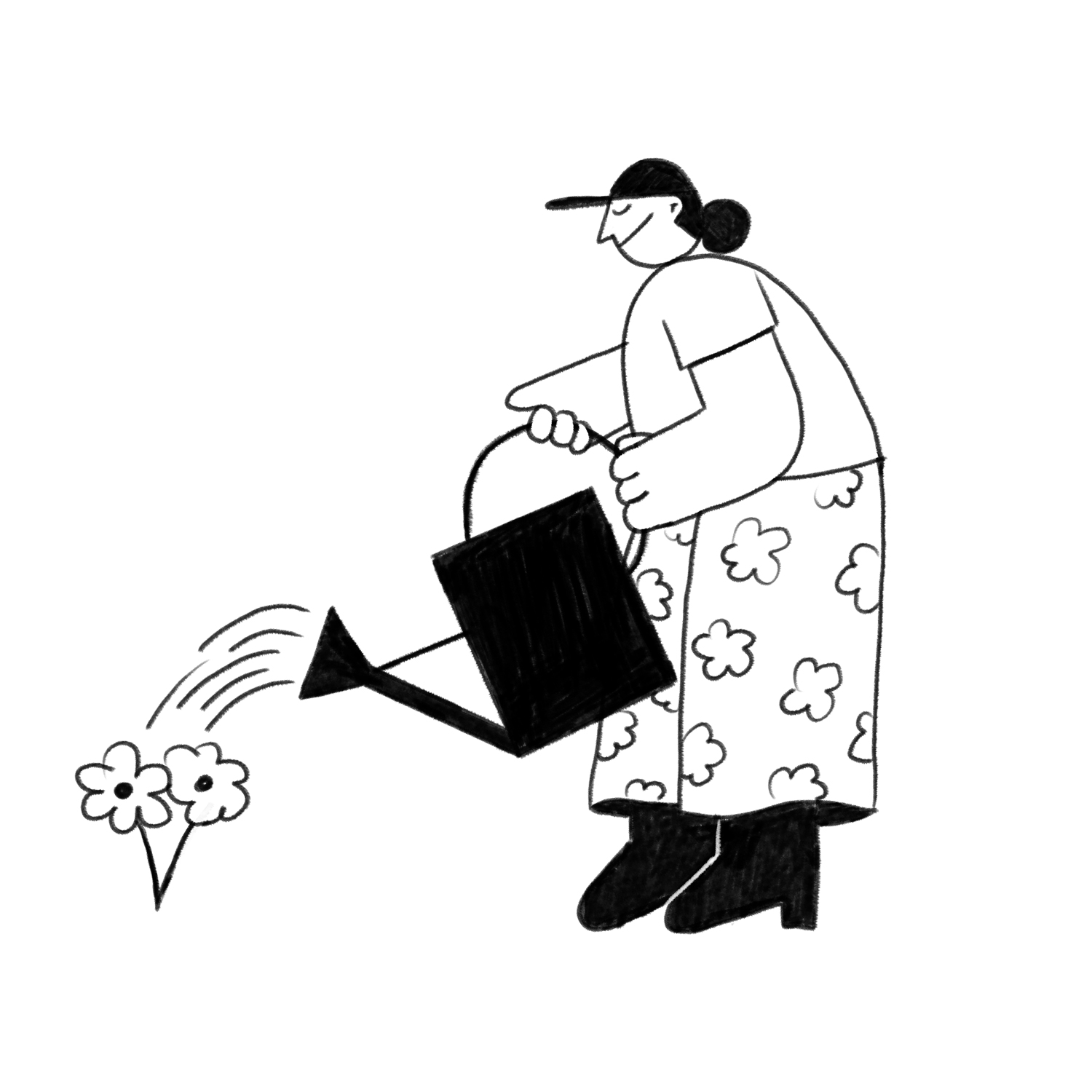 Woman watering plants illustration
